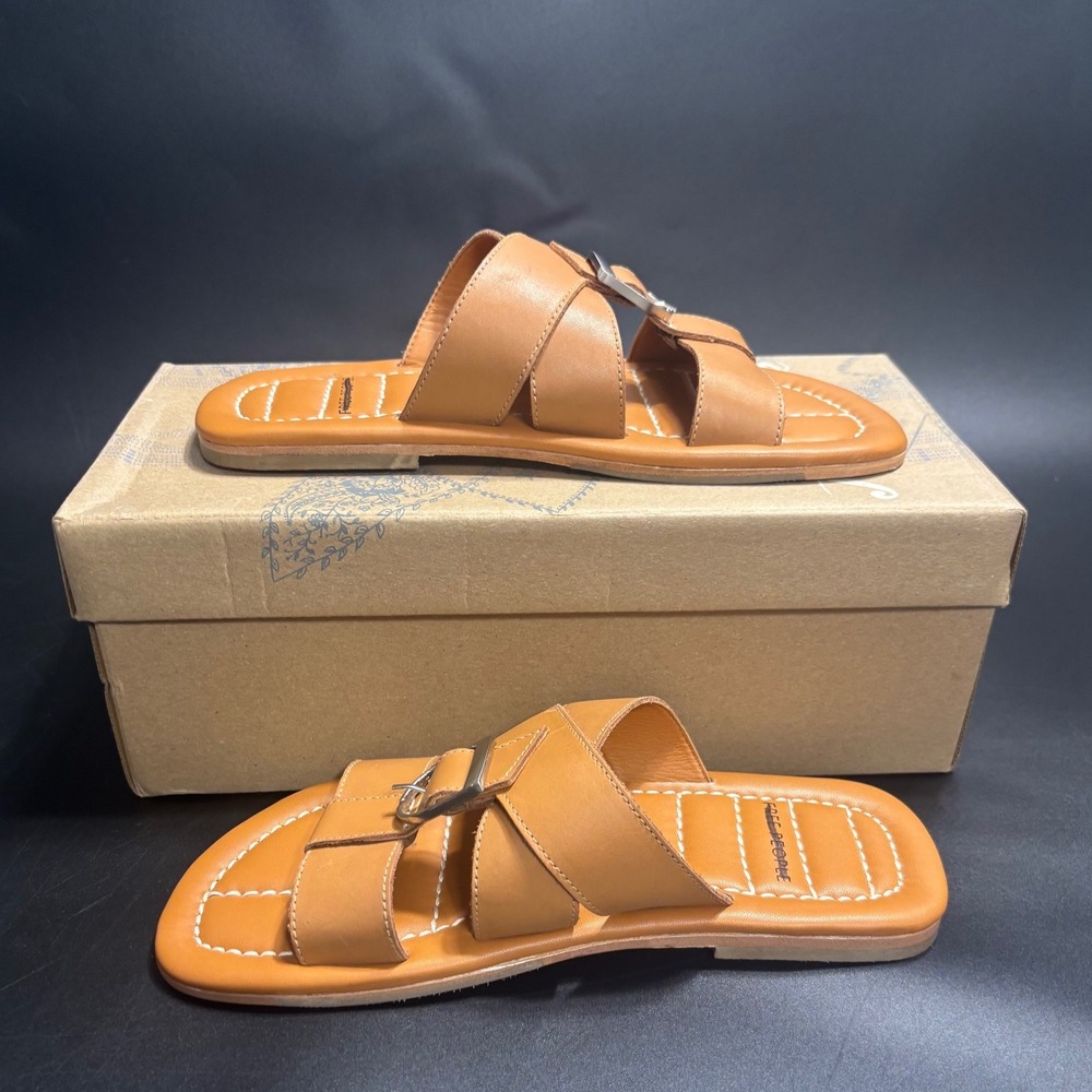 Free People New Buckle Sandals Slides Cinnamon Clay Leather Straps Size 6